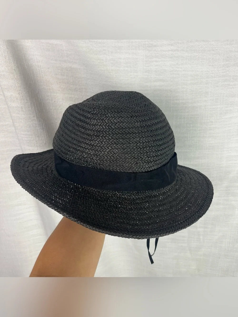 Banana Republic Sun Hat Charcoal Grey Paper Straw Adjustable